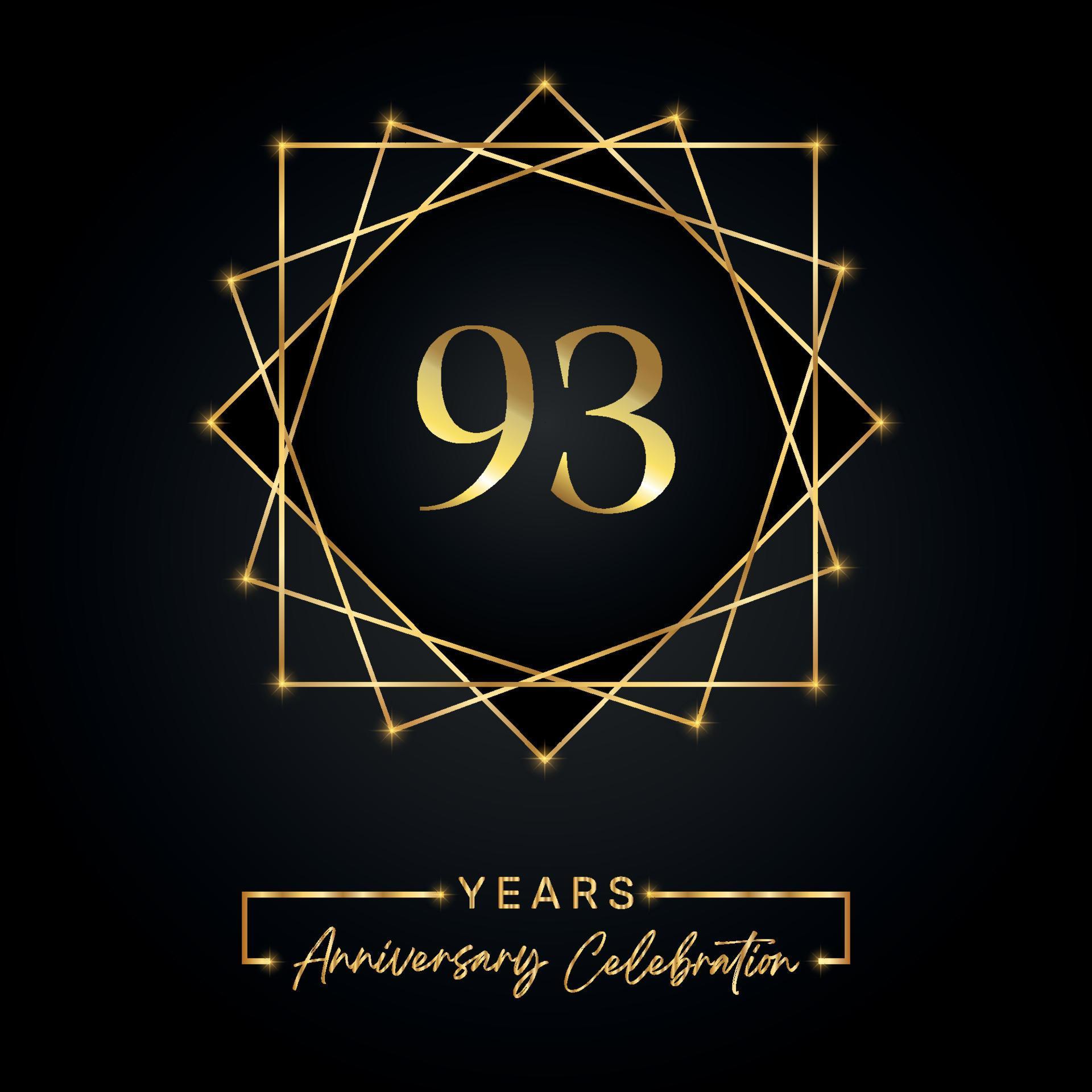 projeto de comemoração de aniversário de 93 anos. logotipo de 93 anos com  moldura dourada isolada em fundo preto. design vetorial para evento de  comemoração de aniversário, festa de aniversário, cartão de