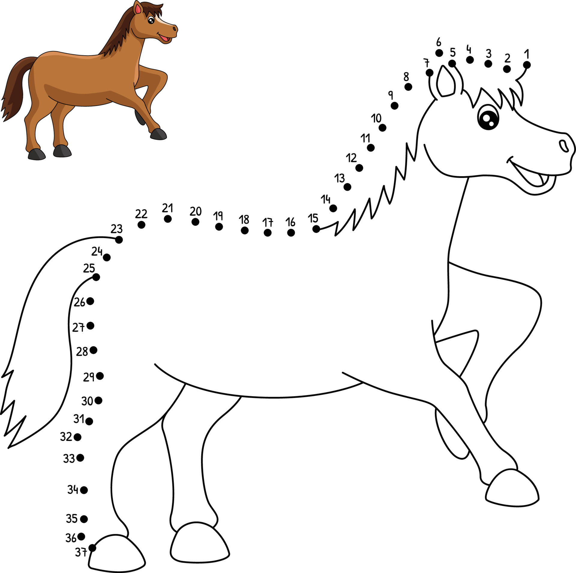 Conecte Pontos Por Números Para Desenhar Cavalo Ponto Ponto Educação imagem  vetorial de KidLand© 542951740
