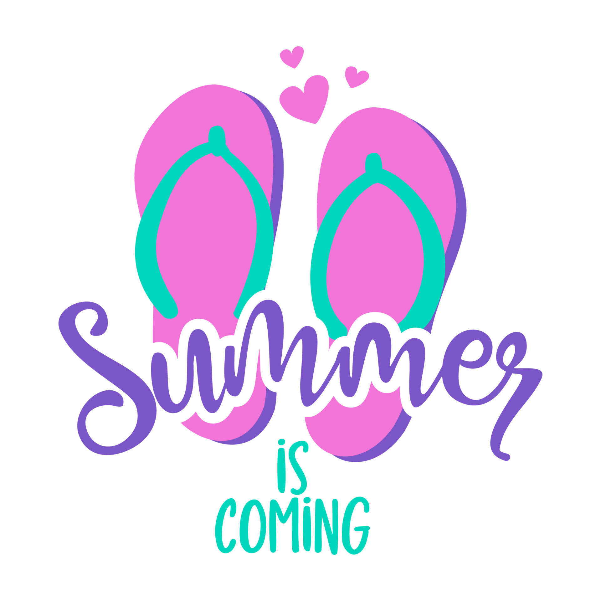 o verão está chegando - chinelos rosa calçados de praia com linda citação  de verão. chinelos desenhados à mão bonitos. divertidos rabiscos felizes  para publicidade, camisetas. 8235762 Vetor no Vecteezy
