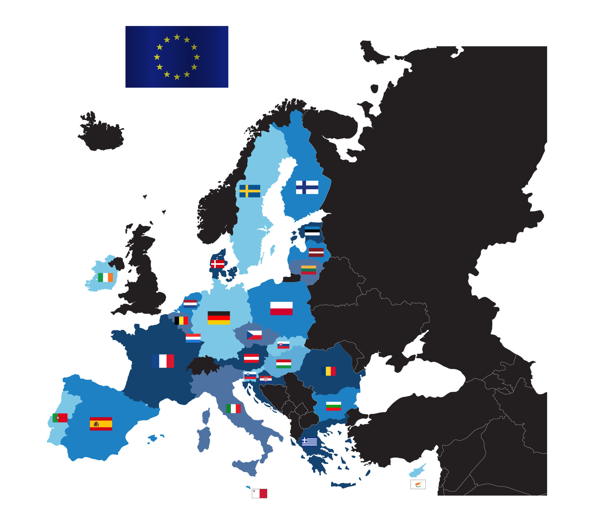 Bandeira da união europeia (ue) e adesão no fundo do mapa da