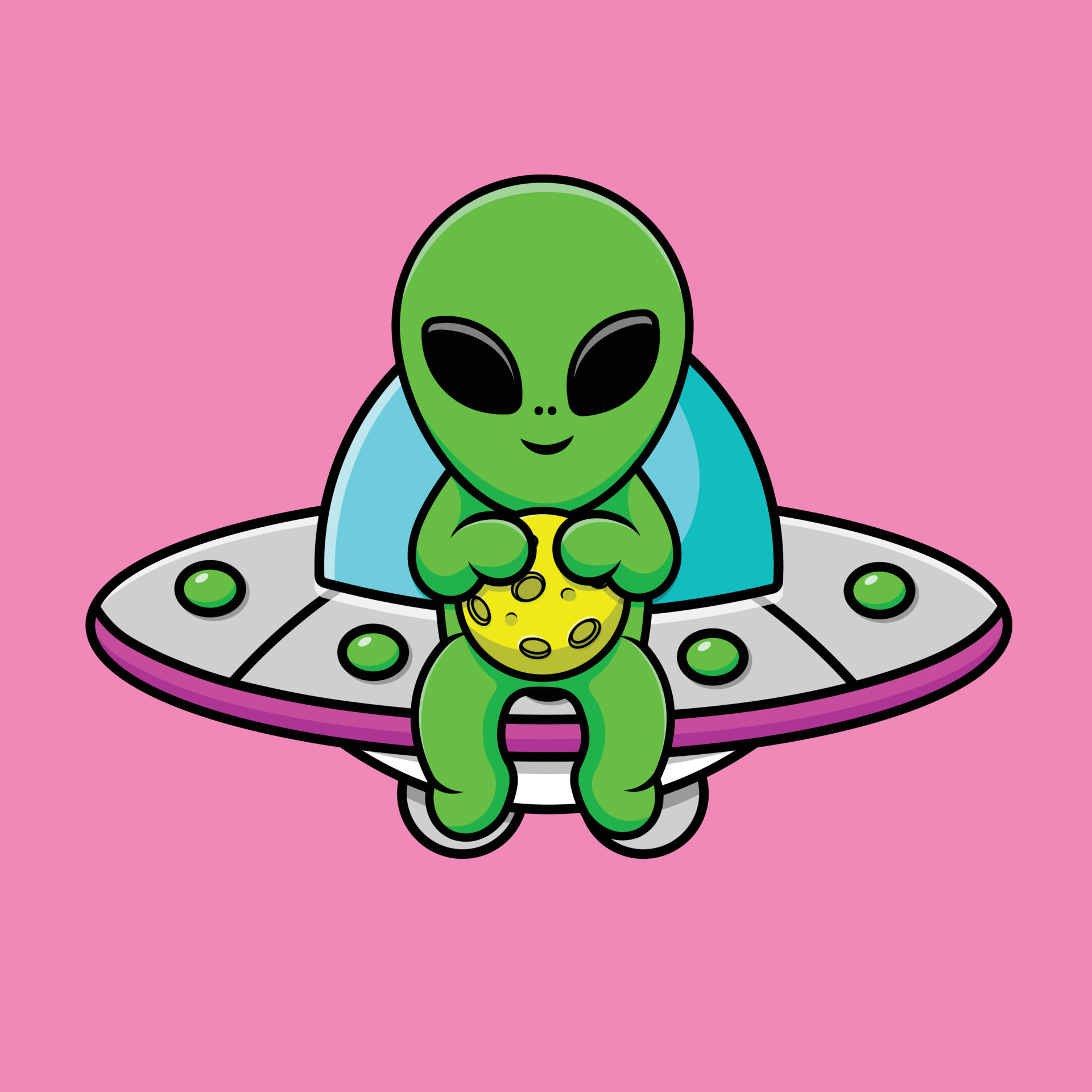 Bonito alien abraço ufo brinquedo desenhos animados ícone ilustração  vetorial ciência tecnologia conceito ícone isolado