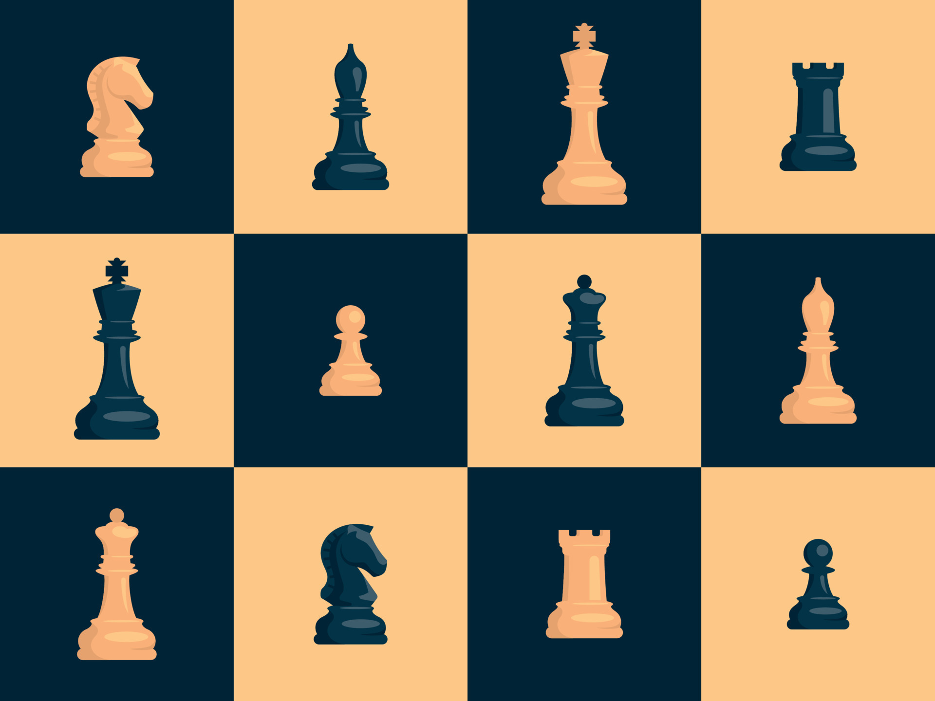 xadrez. conjunto de peças de xadrez brancas e pretas. cavalo, torre, peão,  bispo, rei, rainha. imagem vetorial. 8714355 Vetor no Vecteezy