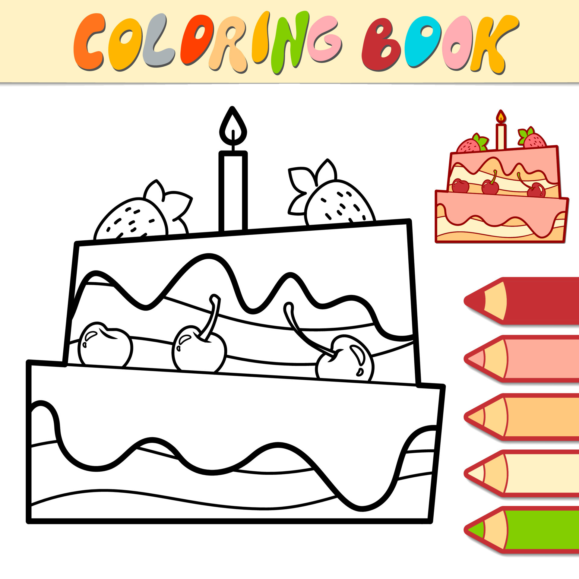 página para colorir simples. livro para colorir com bolo. esboço em branco  4597842 Vetor no Vecteezy