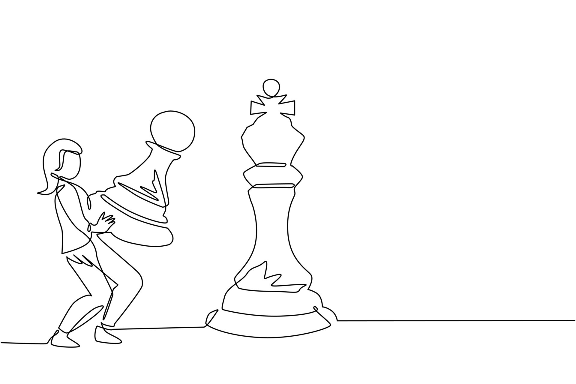 empresária de desenho de linha contínua única em cima da grande peça de  xadrez de torre usando telescópio procurando sucesso, oportunidades,  tendências futuras de negócios. uma linha desenhar ilustração em vetor  design