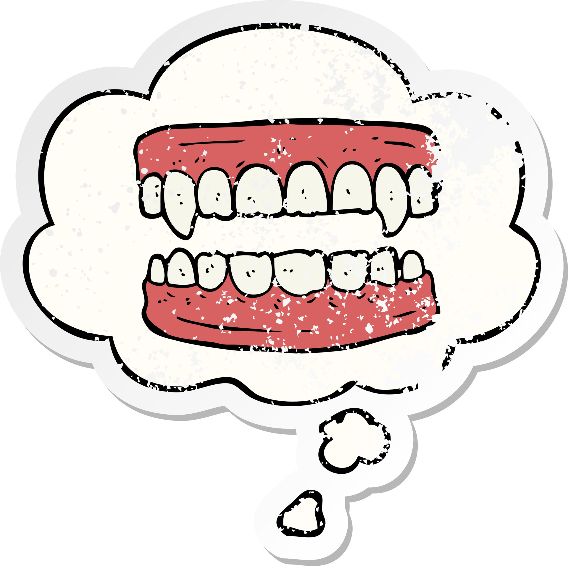 dentes de vampiro de desenho animado e balão de pensamento como um adesivo  desgastado 8805975 Vetor no Vecteezy