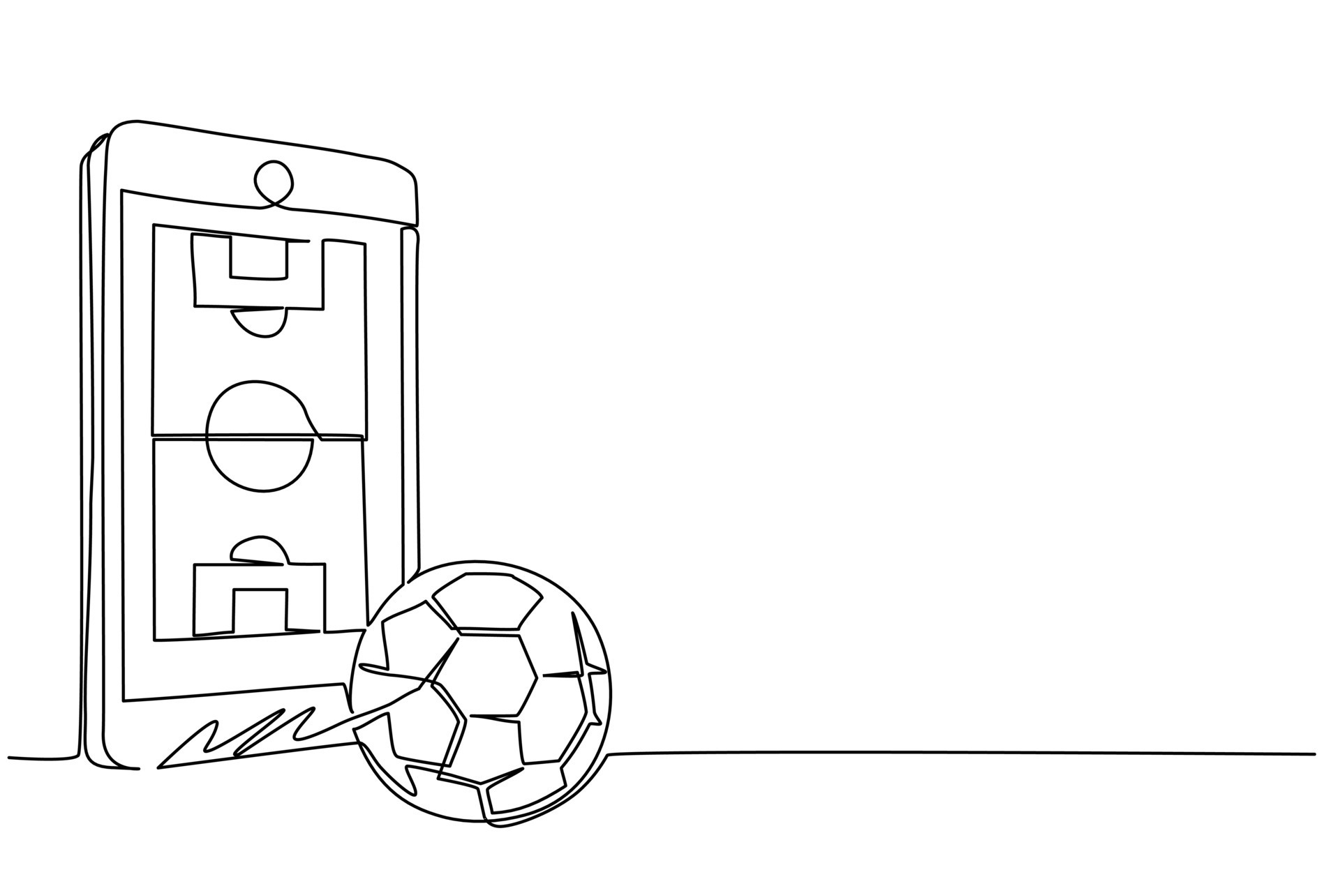 único smartphone de desenho de linha contínua com campo de futebol de  futebol de aplicativo e