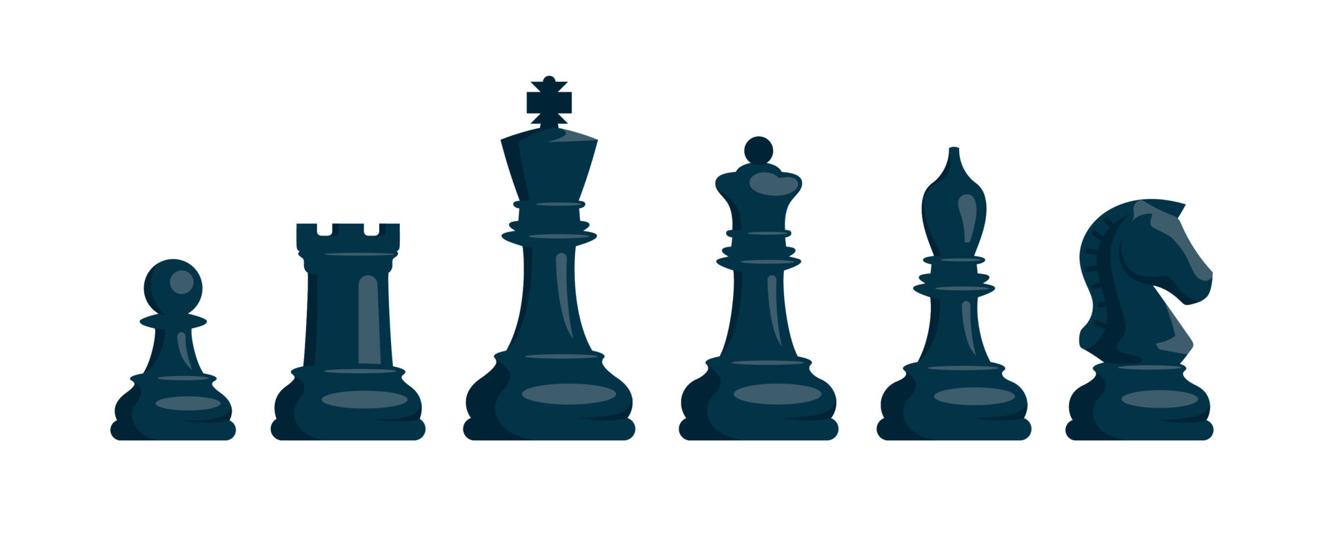 xadrez. conjunto de peças de xadrez preto. cavalo, torre, peão