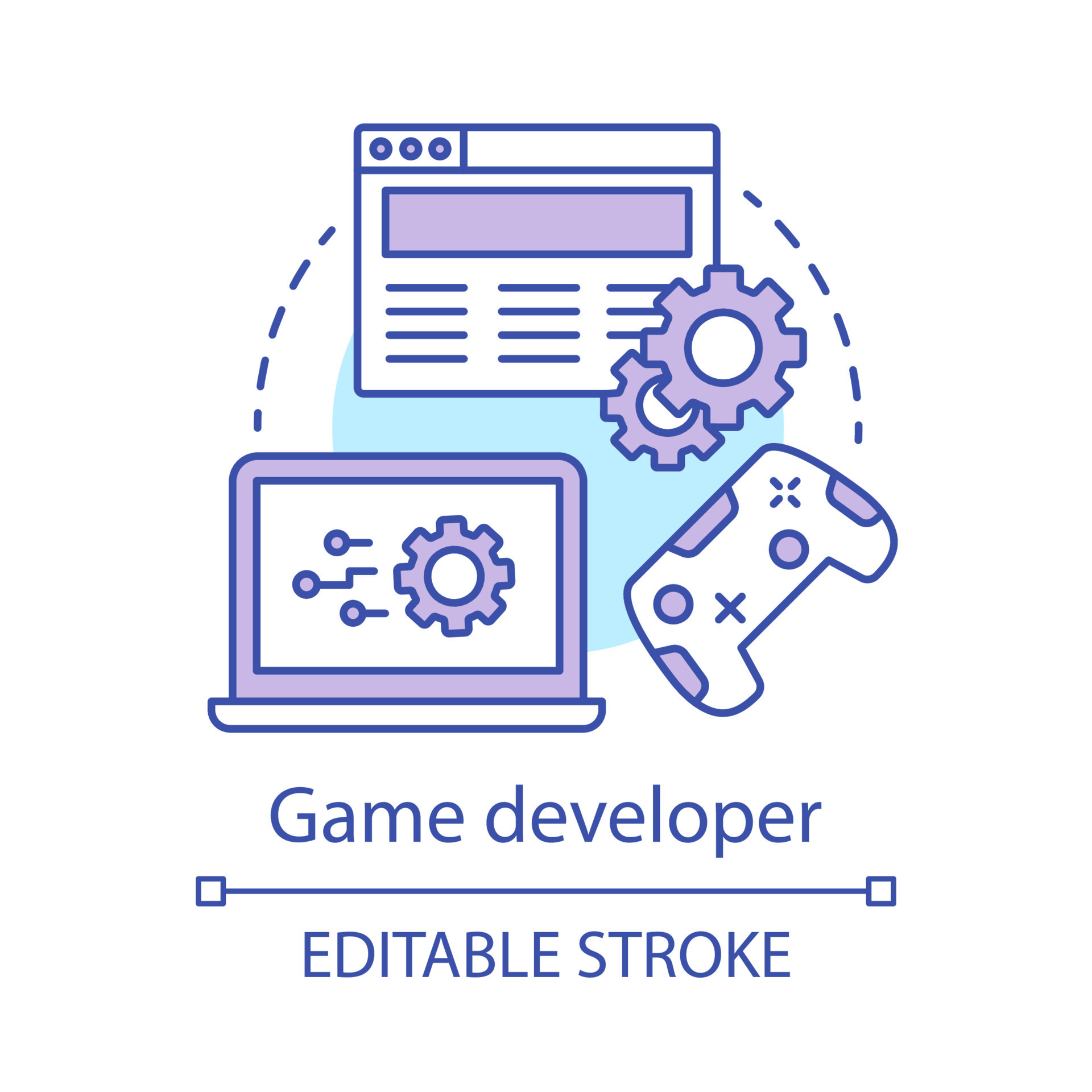 ícone do conceito de desenvolvedor de jogos. pesquisar, instalar,  configurar o jogo. trabalho do programador. programação
