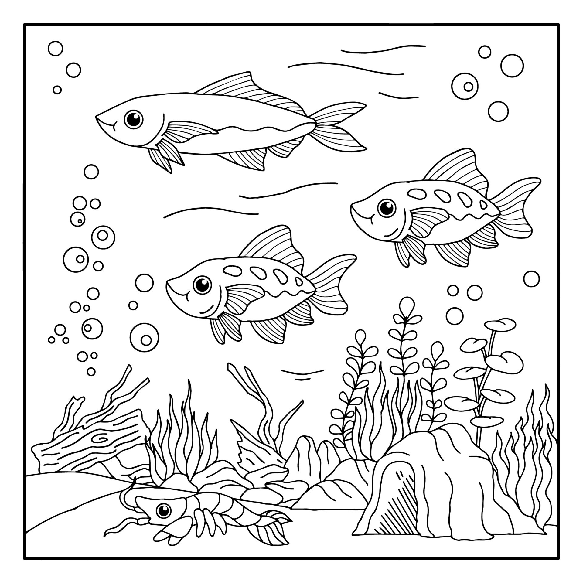 desenho vetorial para colorir para peixe infantil debaixo d'água 9921912  Vetor no Vecteezy