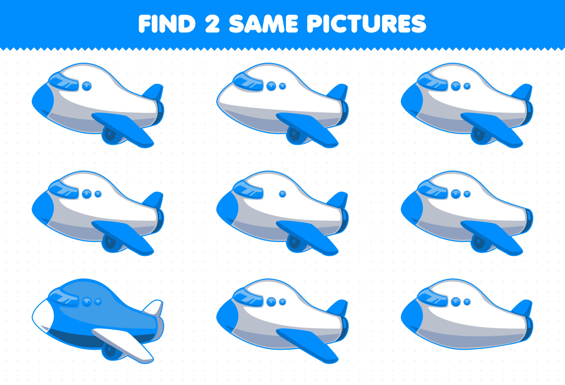 jogo de educação para crianças encontrar duas mesmas fotos avião de  transporte 9434101 Vetor no Vecteezy