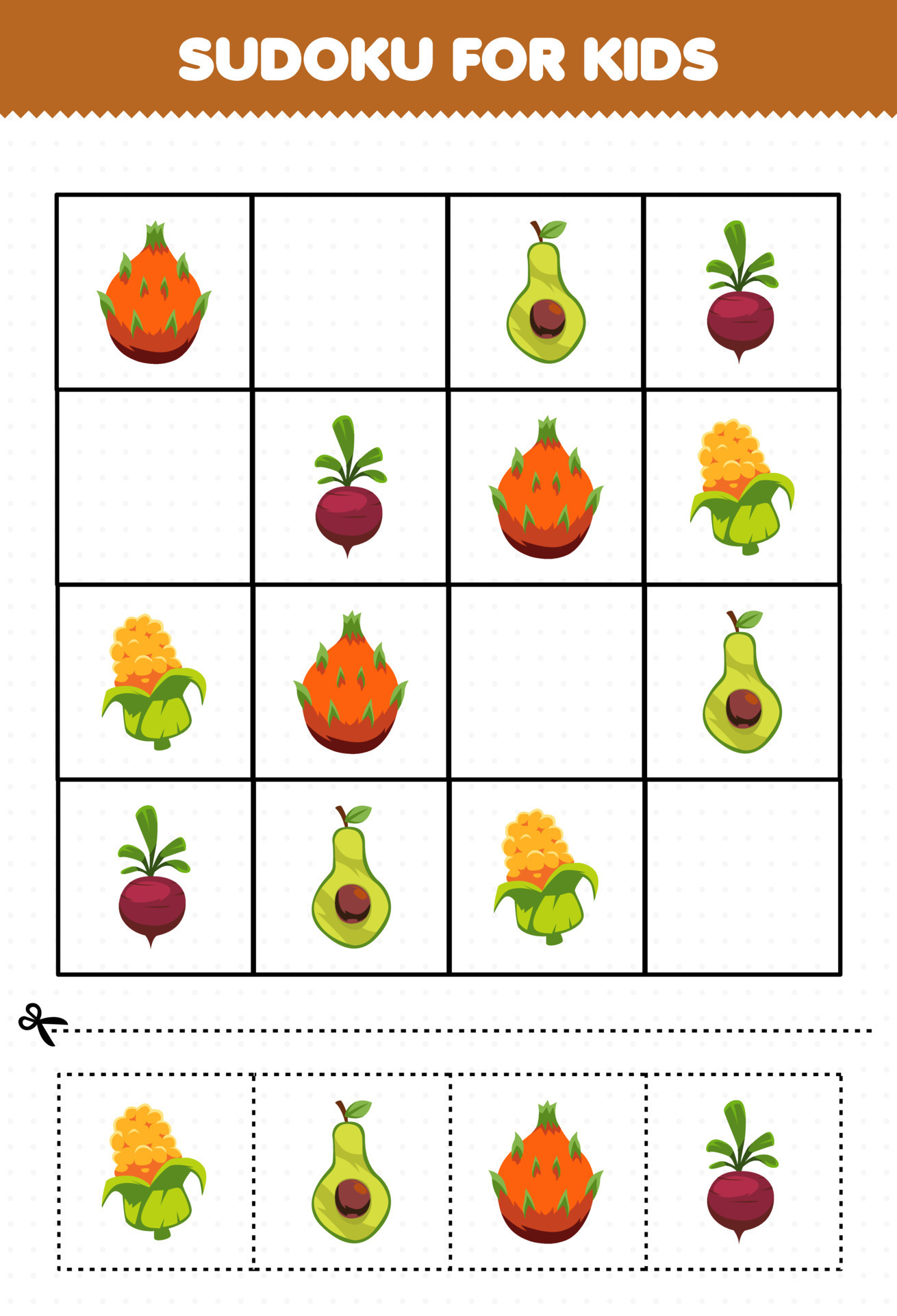 Sudoku jogo infantil comida rápida para viagem