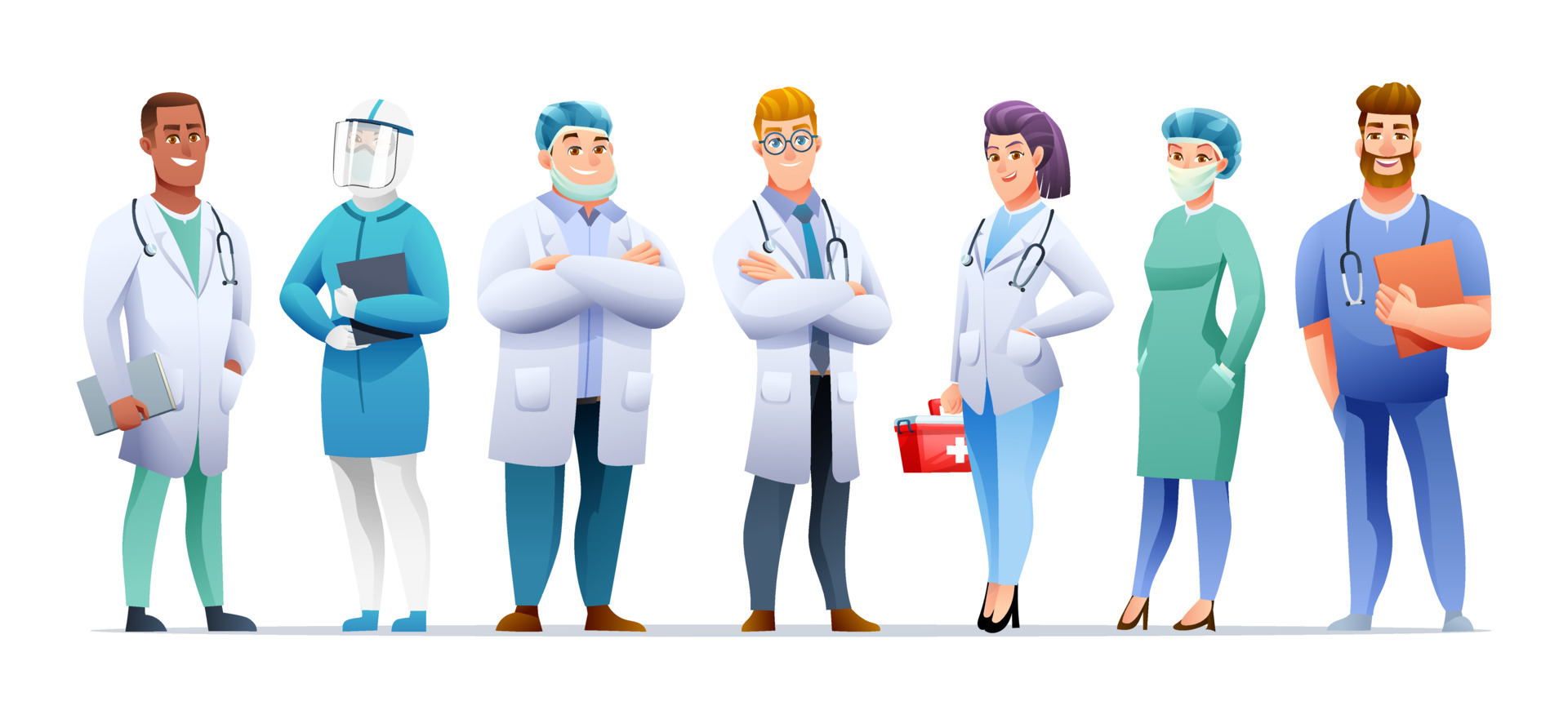 jovem médico masculino assistência equipe médica profissional praticante  personagem de desenho animado 2658928 Vetor no Vecteezy