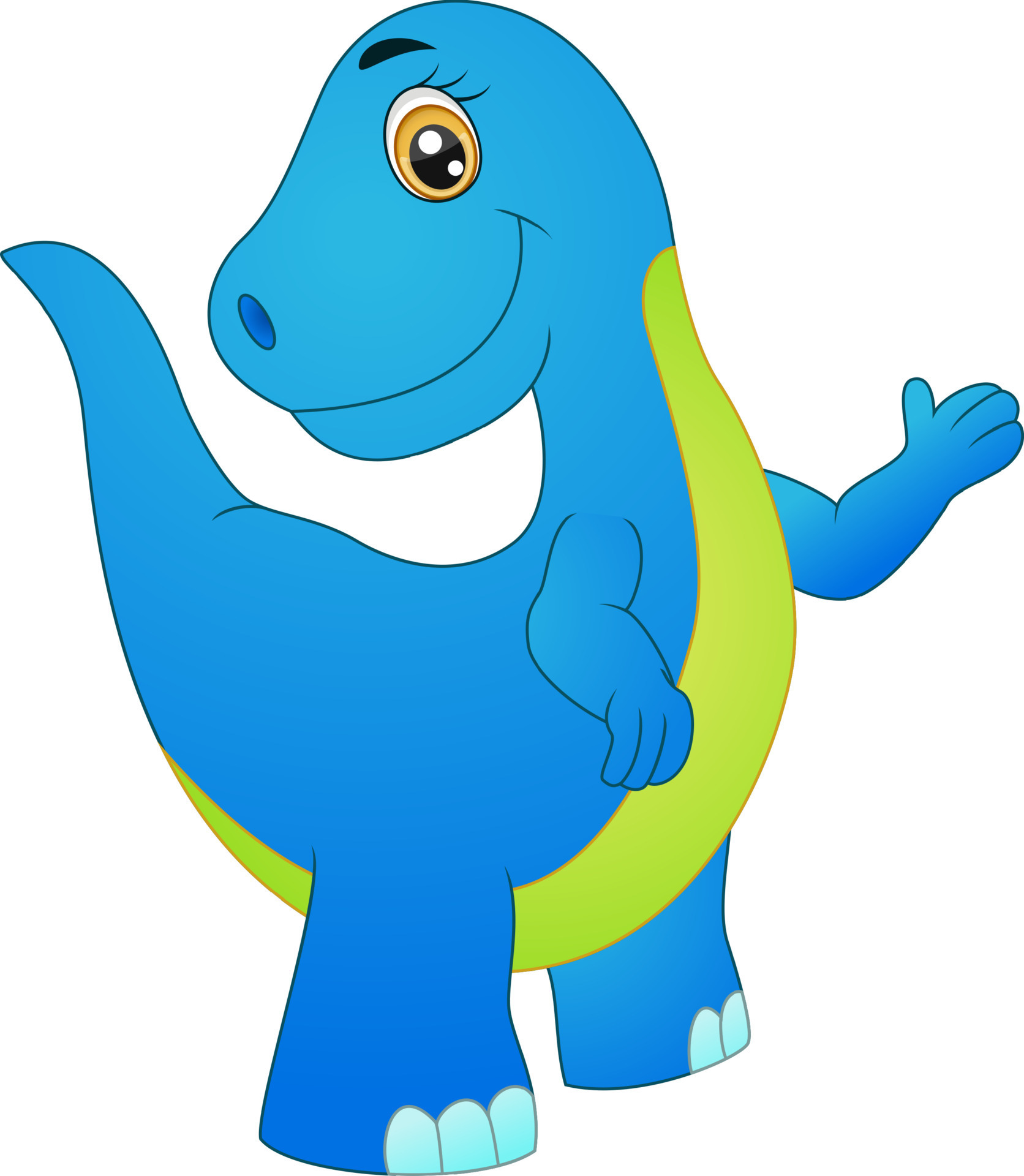 um pequeno e fofinho dinossauro azul bebê, desenho animal cartoon