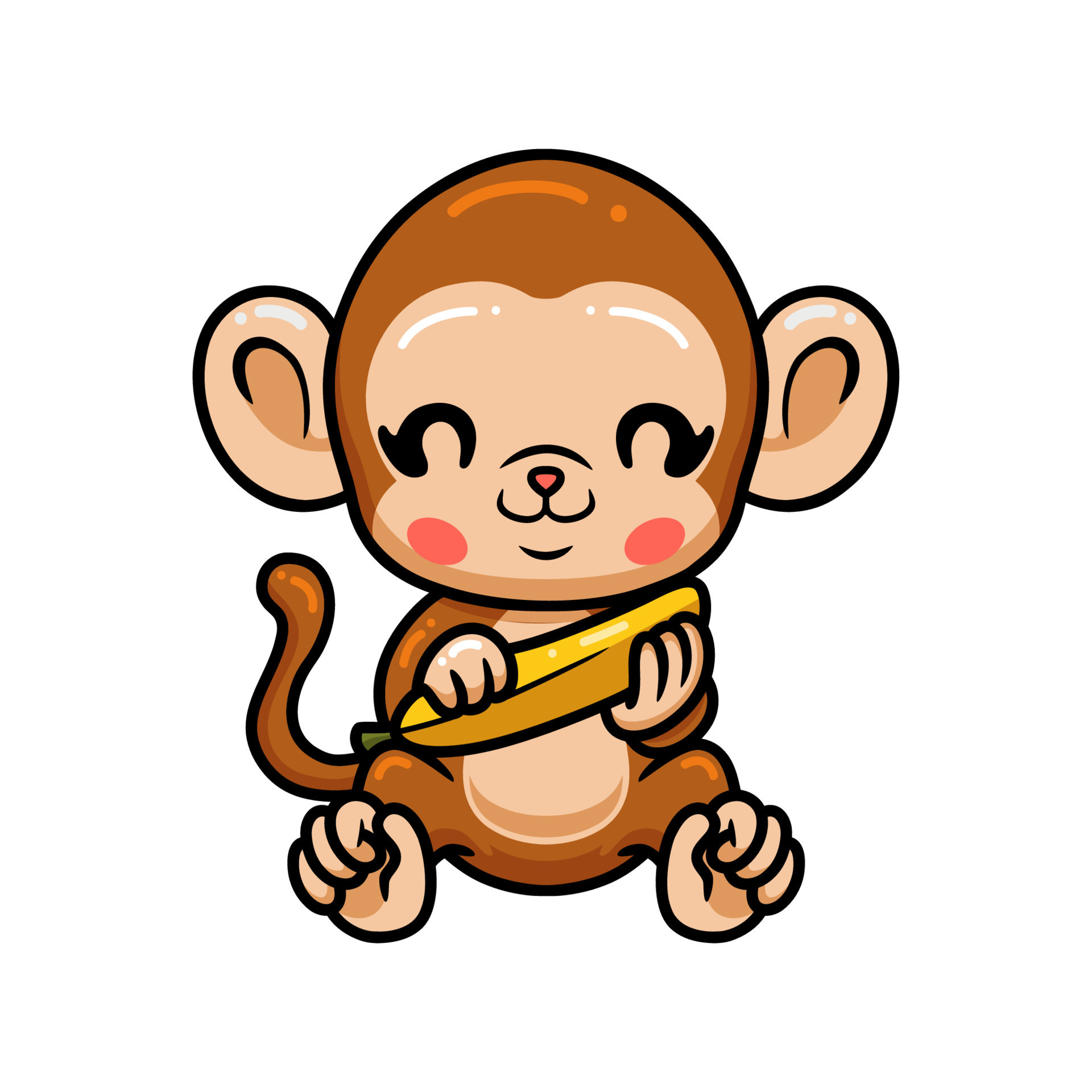 Bonito Bebê Macaco Desenho Animado Sentado Royalty Free SVG