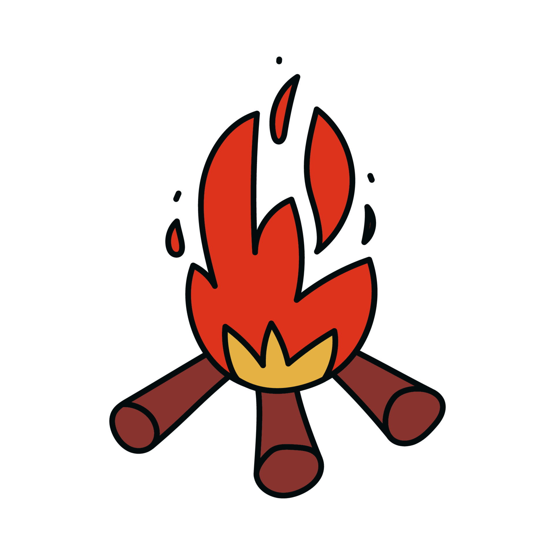 Animação de fogueira desenho animado queimando fogueira com lenha. chamas  de fogo com efeito de quadros de sprites animados