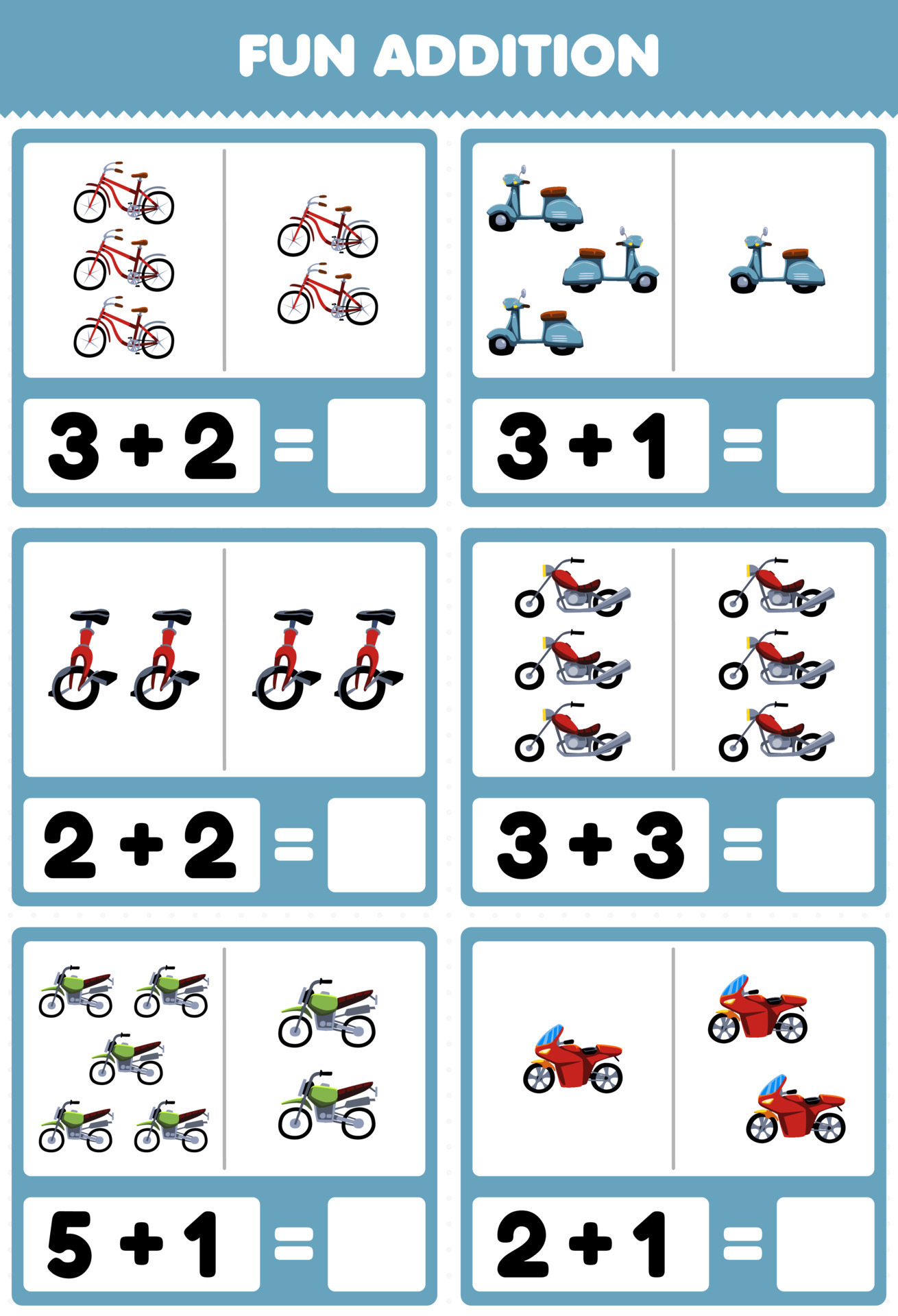 Jogo educativo para crianças sequências lógicas para crianças com planilha  de transporte para impressão de moto de táxi de desenho animado bonito