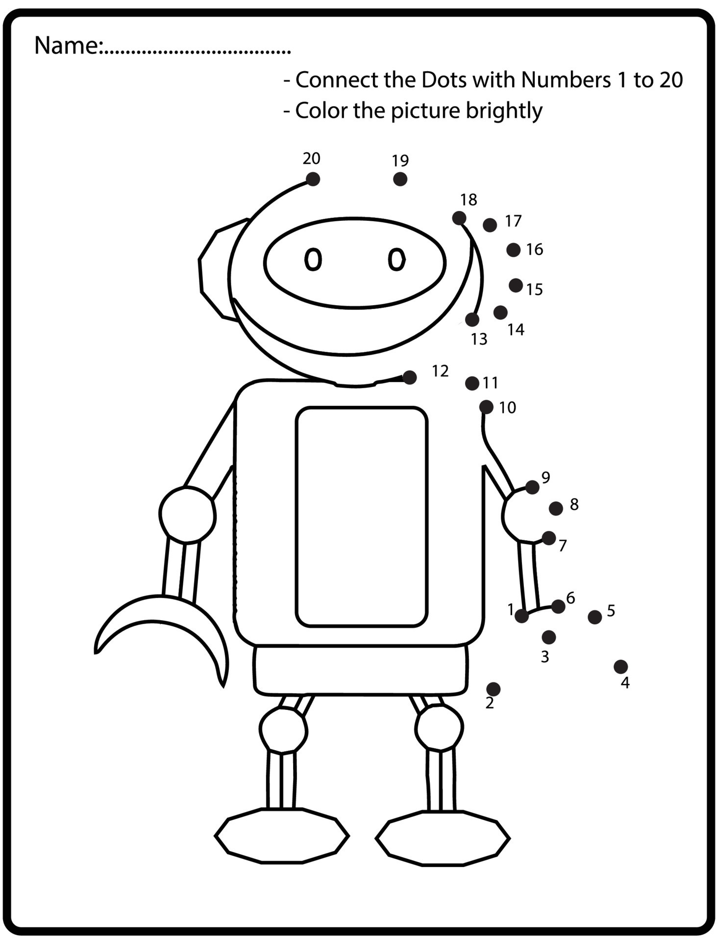 Jogo Educativo Infantil. Conecte Os Pontos Por Números. Robô