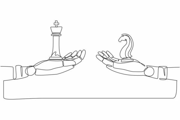 Robô De Desenho De Linha Contínua Única Levantando Peça De Xadrez  Cavaleiro. Tecnologia De Inteligência Artificial Robótica Moderna.  Indústria De Tecnologia Eletrônica. Uma Linha Desenhar Ilustração Vetorial  De Design Gráfico Royalty Free