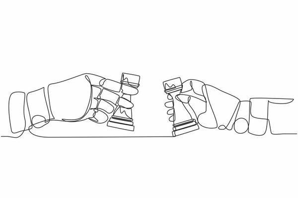 design plano gráfico desenho robô segurando peça de xadrez de torre para  vencer o xadrez do rei. plano de jogo de movimento estratégico.  desenvolvimento tecnológico futuro. inteligência artificial. ilustração  vetorial de estilo