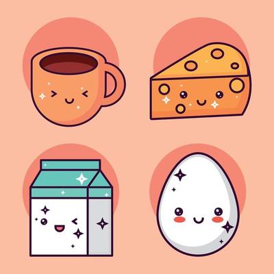 Vetor De Café Da Manhã De Kawaii Ilustração do Vetor - Ilustração de  alaranjado, forma: 219311750