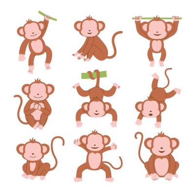 conjunto de macacos engraçados bonitos em estilo cartoon. 7423680 Vetor no  Vecteezy