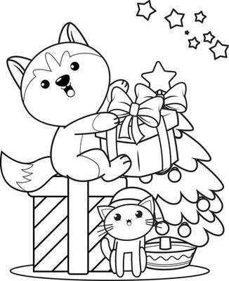 livro de colorir de natal com husky fofo 11538552 Vetor no Vecteezy