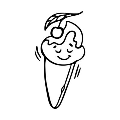 kawaii sorvete com morango contorno doodle ilustração vetorial dos desenhos  animados. cara de personagem engraçada com emoção alegre para livro de  colorir 11872571 Vetor no Vecteezy