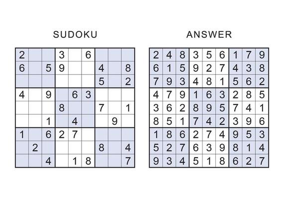 jogo de sudoku com solução. jogo de quebra-cabeça sudoku com números. pode  ser usado como um jogo educacional. quebra-cabeça de lógica para crianças  ou jogo de lazer para adultos. 17441238 Vetor no