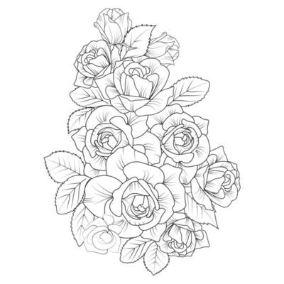 Desenho Para Colorir Para Adulto Buquê Flores Prado Contorno