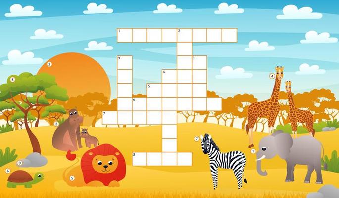 Palavras cruzadas com animais africanos jogos puzzle planilha