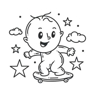 Skate Do Livro Para Colorir Estilo Dos Desenhos Animados Clipart