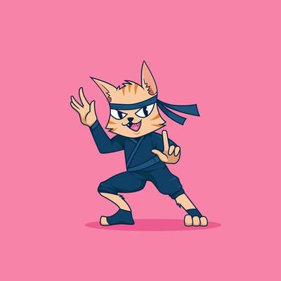 Ícone de ilustração de personagem de gato ninja branco corajoso vetor  estilo de desenho animado plano