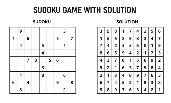 jogo sudoku com solução 15582377 Vetor no Vecteezy