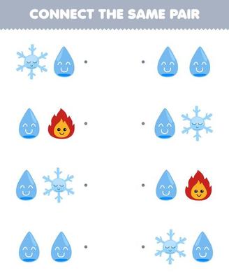 Jogo de educação para crianças contando quantos desenhos animados fofos água  fogo gelo folha de trabalho imprimível da natureza