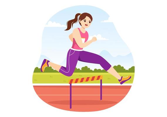 atleta infantil correr obstáculo salto em distância ilustração do jogo do  esportista em obstáculo correndo para banner da web ou página de destino em  modelos desenhados à mão de desenho animado 17346294