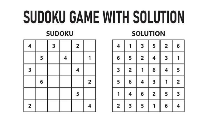 jogo de sudoku com solução. jogo de quebra-cabeça sudoku com números. pode  ser usado como um jogo educacional. quebra-cabeça de lógica para crianças  ou jogo de lazer para adultos. 17441226 Vetor no