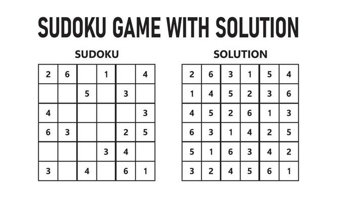 jogo de sudoku com solução. jogo de quebra-cabeça sudoku com números. pode  ser usado como um jogo educacional. quebra-cabeça de lógica para crianças  ou jogo de lazer para adultos. 19469532 Vetor no