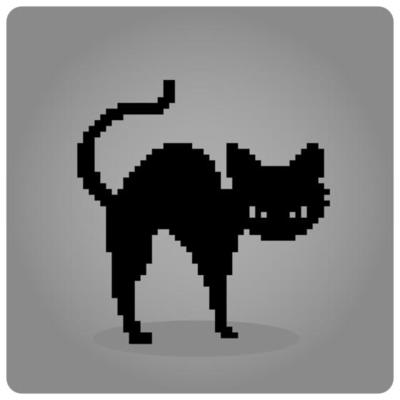 Pixel 8 bits gato preto animais para ativos de jogo em ilustração vetorial