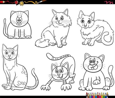 desenho de personagens de animais de gatos dos desenhos animados para  colorir e imprimir 13832442 Vetor no Vecteezy