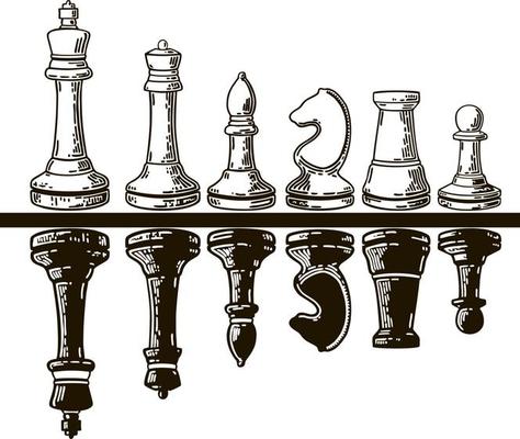 Conjunto de esboço de peças de xadrez. 6 jogo de xadrez preto