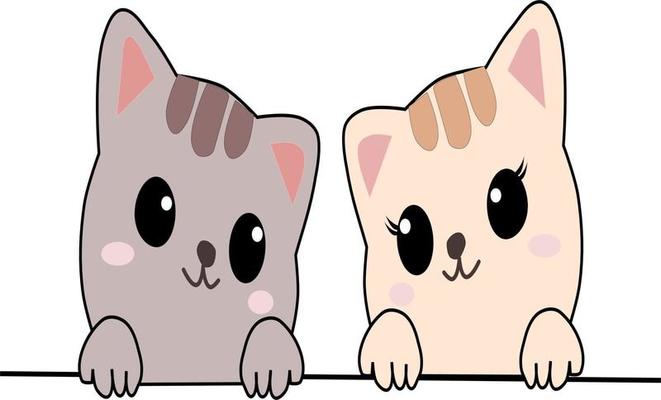 Gatos fofos abraçam gato desenhado à mão amor de gatinho casal de animais  de desenho animado simples ilustração em vetor de estoque
