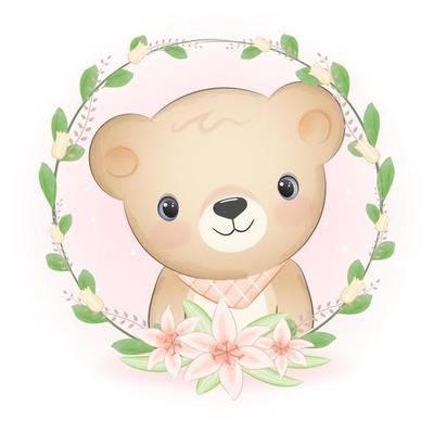 Aquarela Bonito Dos Desenhos Animados Do Urso Pintado à Mão Para a Capa Do  Livro Da História Para Crianças Ilustração Stock - Ilustração de bonito,  floral: 145747718