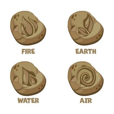 abstrato vento, ar, fogo, água, terra símbolo Projeto em pedras para jogos  ou aplicativo conceito dentro diferente cor. ícones para ui jogo. 25466035  Vetor no Vecteezy
