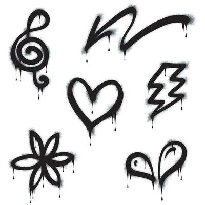 Conjunto de símbolos emo de desenho de grafite padrão de spray de grafite  pintado de seta relâmpago coroa estrela coração