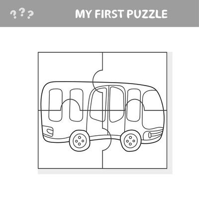 jogo de papel educativo fácil para crianças. quebra-cabeça infantil simples  com ônibus de brinquedo 4559884 Vetor no Vecteezy