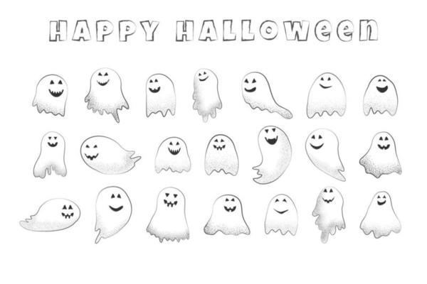 conjunto de fantasmas de halloween com uma cara sorridente assustadora e  engraçada, ilustração vetorial de desenho animado 4684553 Vetor no Vecteezy