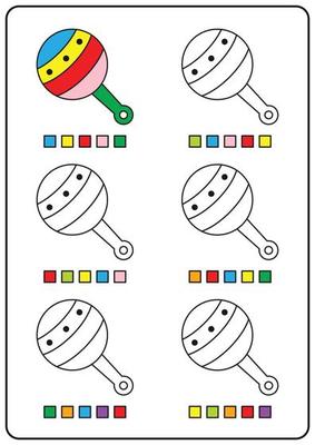 páginas para colorir instrutivas, jogos educativos para crianças, planilhas  de atividades pré-escolares. ilustração vetorial simples dos desenhos  animados de objetos coloridos para aprender as cores. colorir brinquedos de  bebê móveis pendurados. 6187410