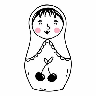 Desenho de arte de linha fina de boneca russa de nidificação ícone  matryoshka para colorir e imprimir