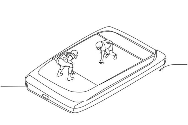 único desenho de linha contínua jogador de futebol americano correndo  saindo da tela do smartphone. jogos
