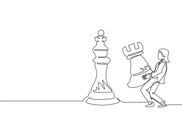 único empresário de desenho de linha segurando a peça de xadrez de peão  para vencer o xadrez do rei. planejamento estratégico, estratégia de  desenvolvimento de negócios, táticas de empreendedorismo. vetor de design